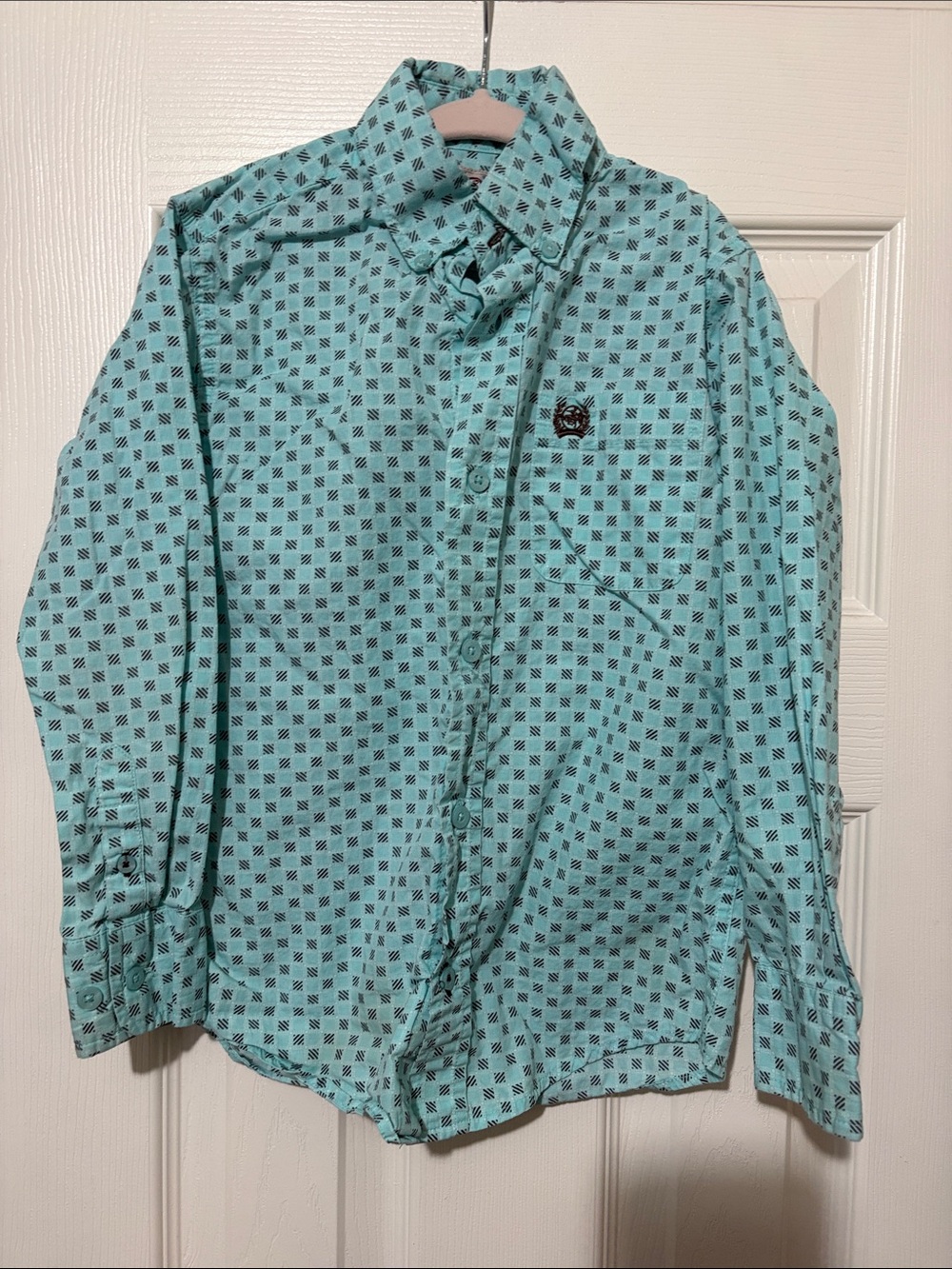 Cinch Boys Teal Patterned Button-Down Shirt